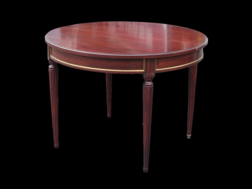 フランスヴィンテージ ルイ16世様式ラウンドエクステンションテーブル マホガニー フランスヴィンテージ ルイ16世様式ラウンドエクステンションテーブル マホガニー